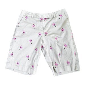 Lilly Pulitzer Bermuda Shorts Mid Rise Pink Flamingo Khaki Tan (6)